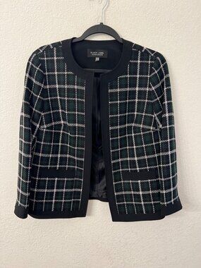 Black Label By Evan-Picone Womens Plaid Open-Front Jacket Black/Green women size